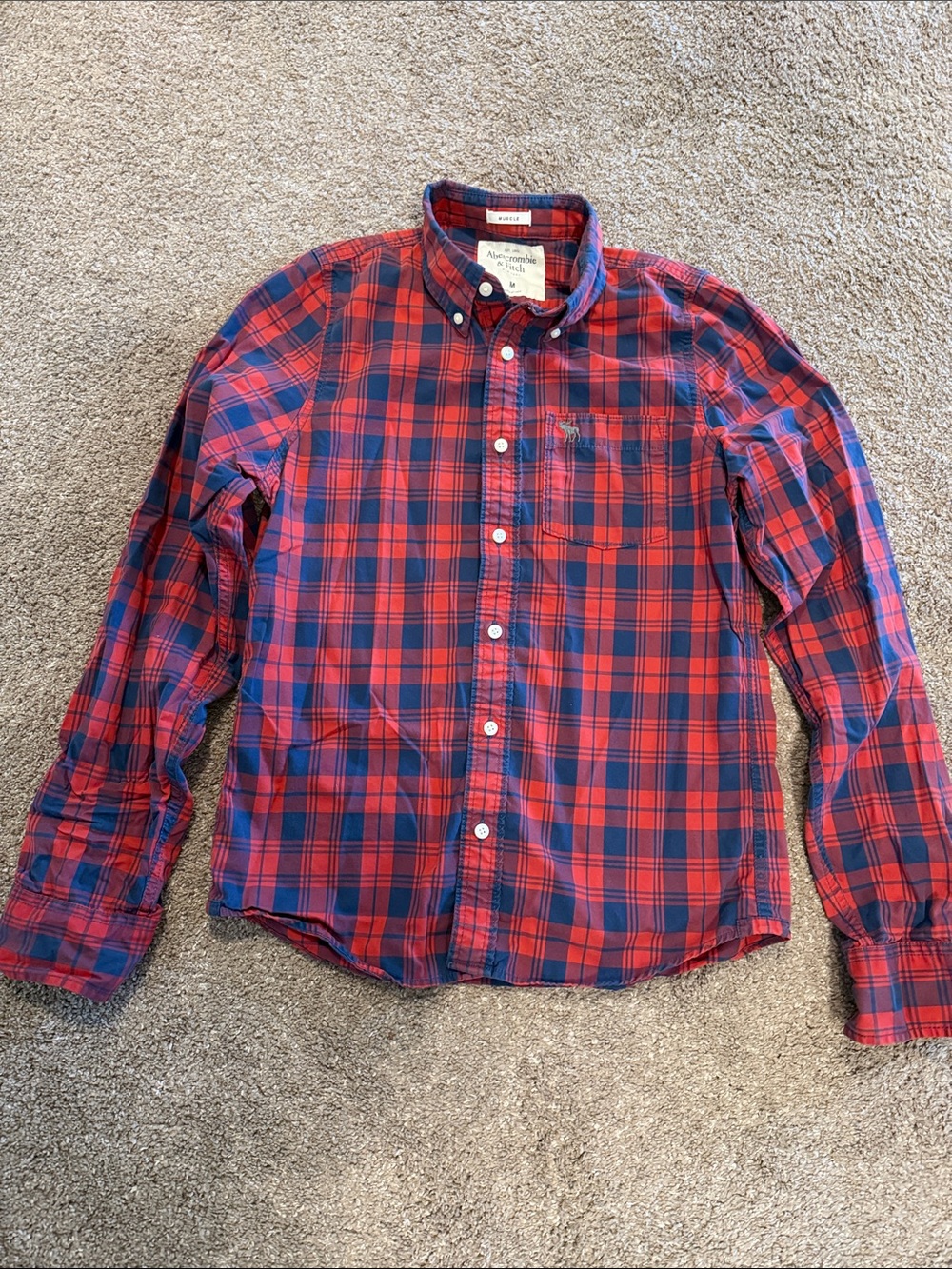 Abercrombie & Fitch Red and Blue Plaid Button-Down Shirt
